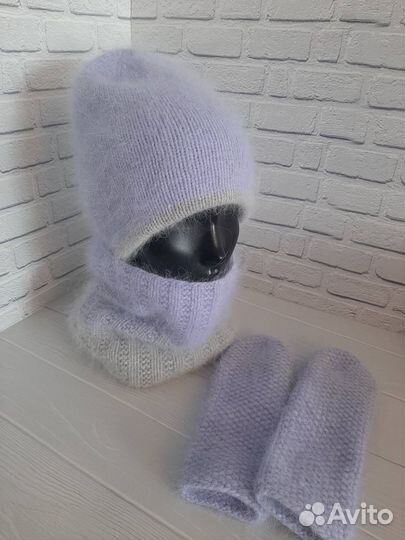 Шапка двойная снуд варежки ангора