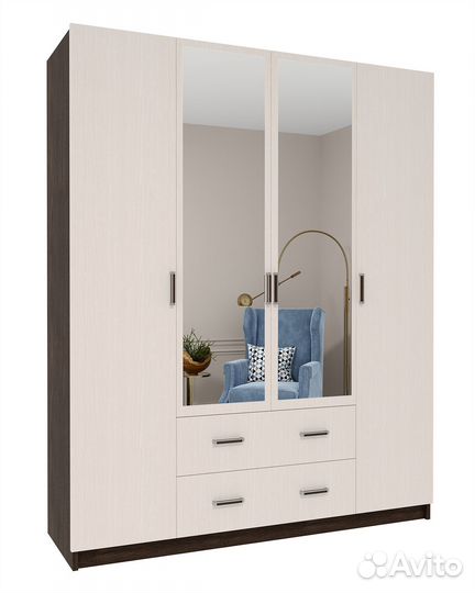 Шкаф распашной Космос 1600 4х-дверный с 2мя зеркал