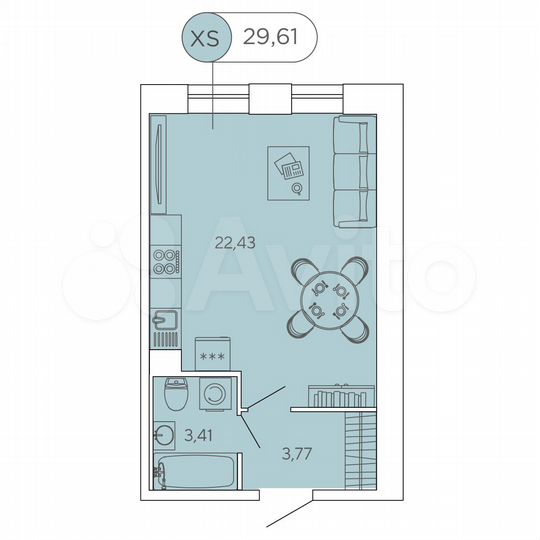 Квартира-студия, 29,6 м², 1/12 эт.
