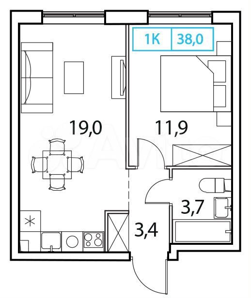 1-к. квартира, 38 м², 15/18 эт.