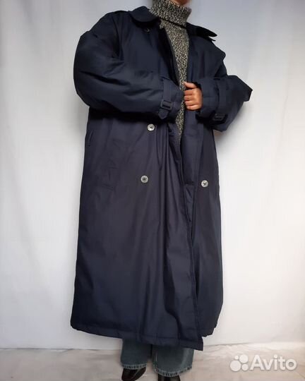 Винтажный пуховик-тренч синего оттенка новый