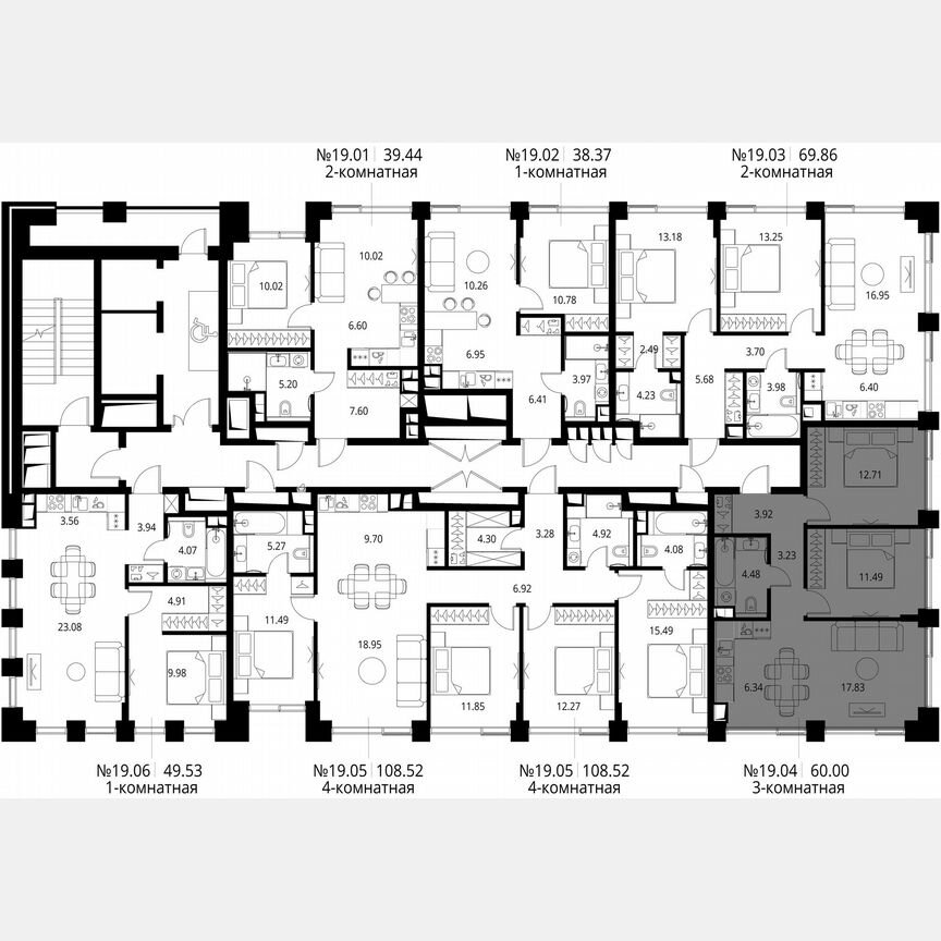 2-к. квартира, 60 м², 19/21 эт.