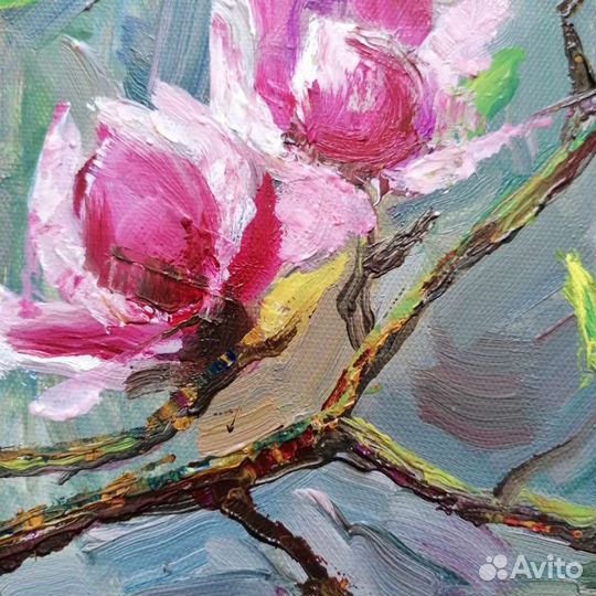 Картина маслом на холсте цветы Магнолия