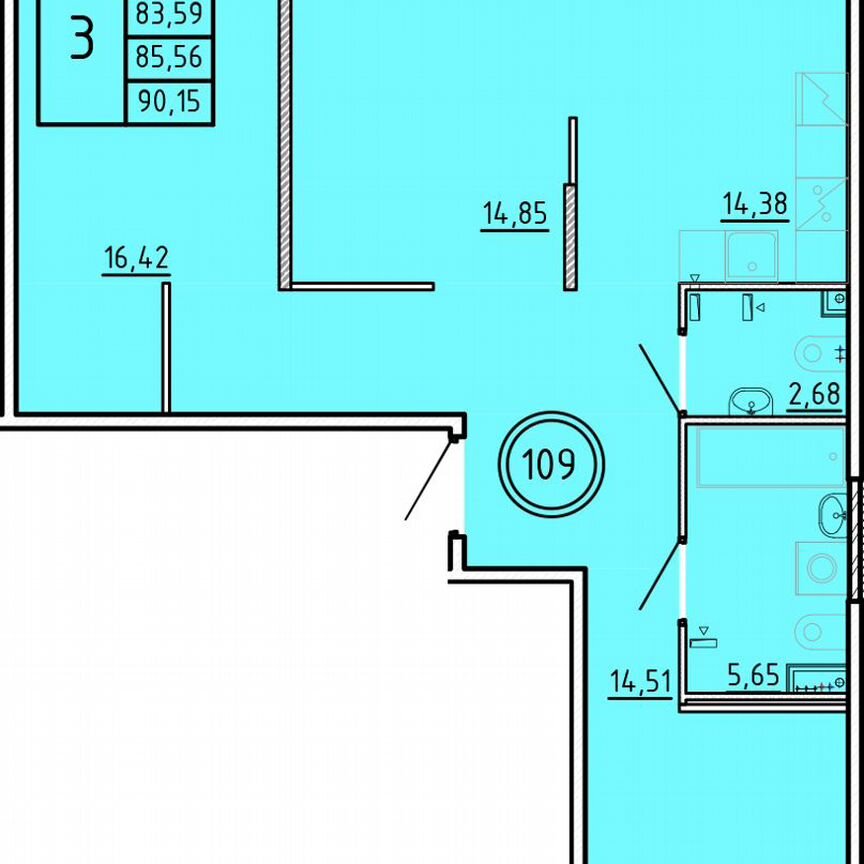 2-к. квартира, 83,6 м², 1/4 эт.