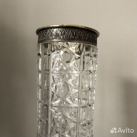 Хрустальная ваза с серебряным ободком