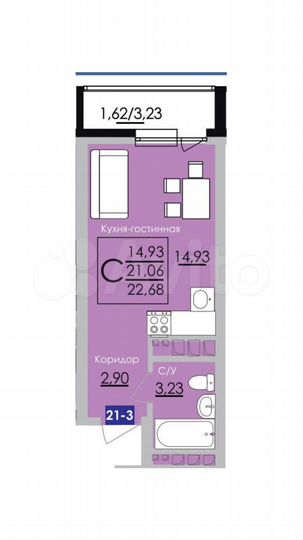 Квартира-студия, 22,7 м², 11/25 эт.