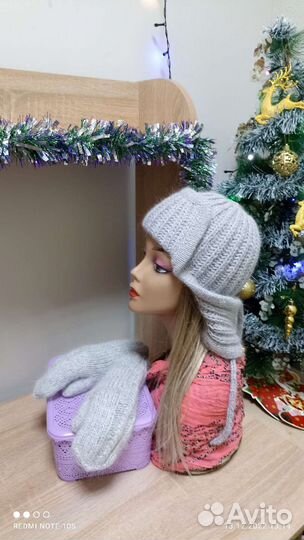 Шапка-ушанка и варежки из пуха норки