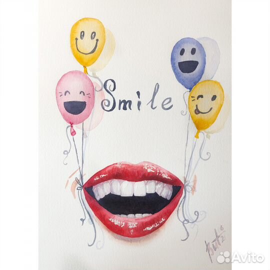 Картина Улыбка Акварелью 30х21см