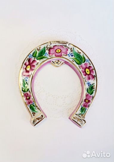 Подкова гжель цветная в золоте