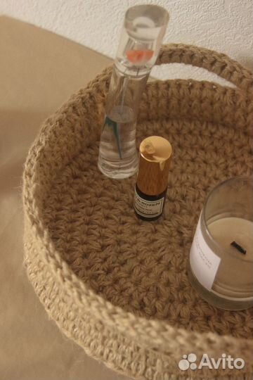 Поднос из джута с деревянным дном