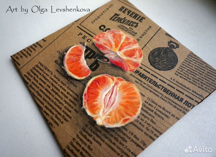 Картина маслом Мандарины 15х15 см. Под заказ