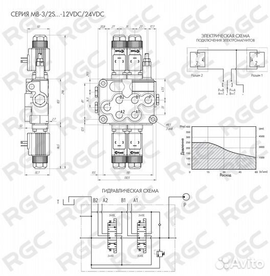 Гидрораспределитель MB-3/2S-3/18ES3/G-3/M3-24VDC