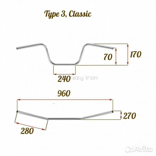 Руль для мотоцикла crazy iron Classic Chopper 25м
