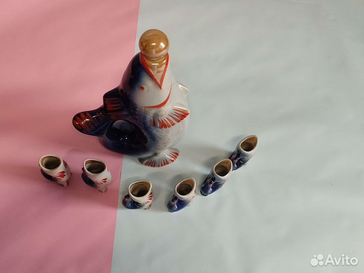 Штоф рыба СССР графин рюмки рыбки фарфор