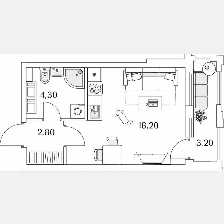 Квартира-студия, 43,9 м², 10/13 эт.
