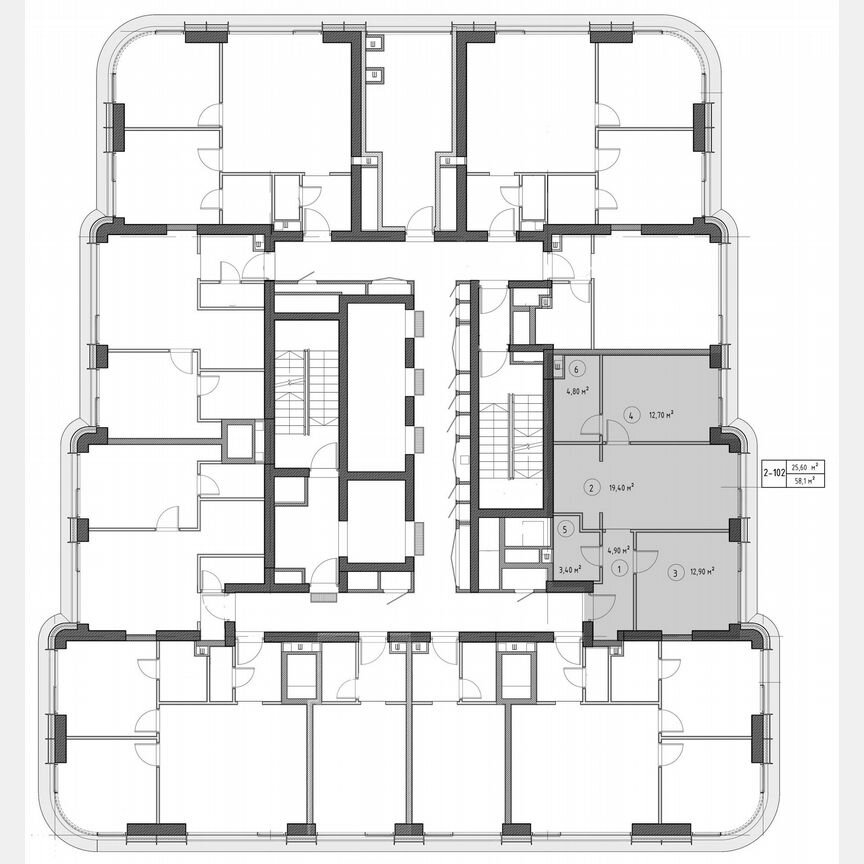 2-к. квартира, 57,3 м², 12/53 эт.