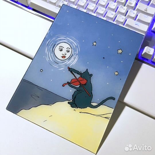 Рисунок на стекле, Котик со скрипкой