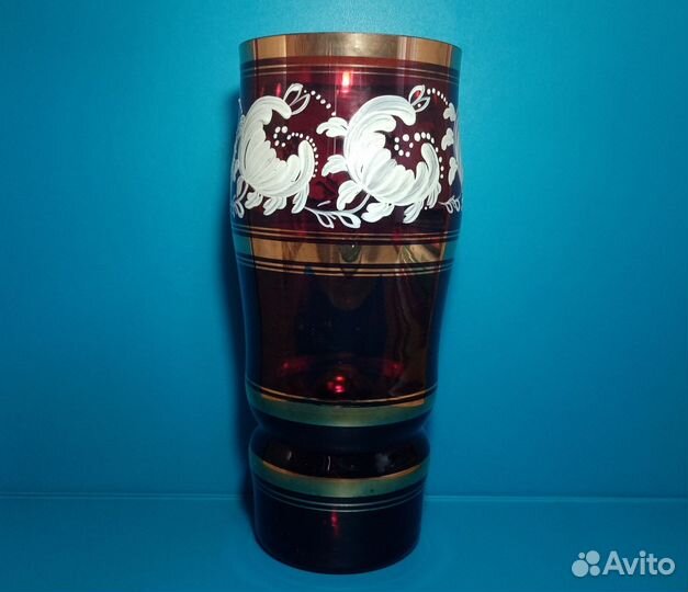 Ваза СССР для цветов, цветное стекло, золочение