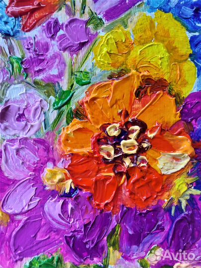 Картина Букет полевых цветов холст масло 20х15