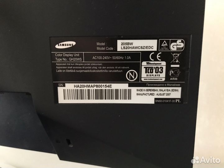 Монитор 20 дюймов samsung 205 BW
