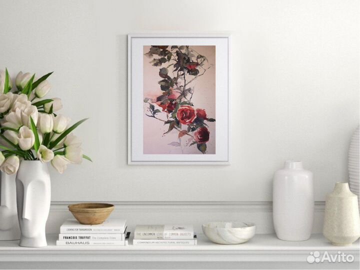 Картина акварель цветы розы