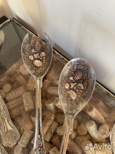 Пара ложка для салата серебрение антикварная