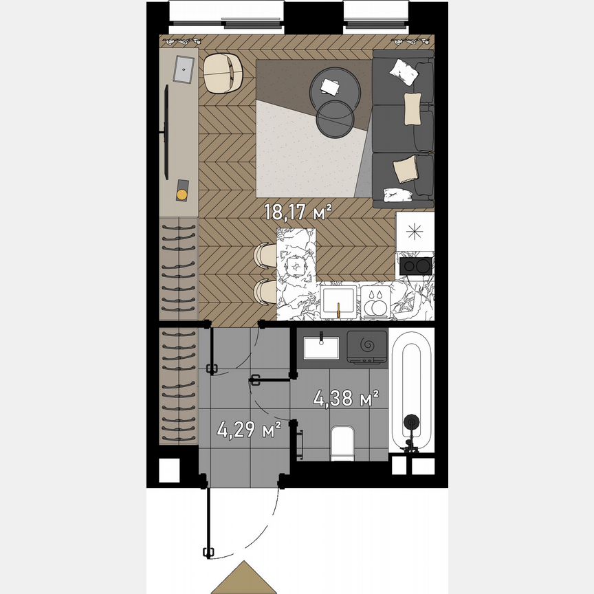 Апартаменты-студия, 27,3 м², 16/23 эт.