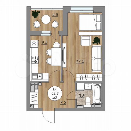 1-к. квартира, 42,8 м², 7/22 эт.