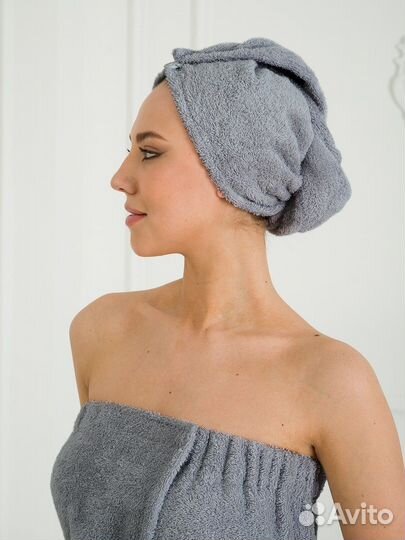 Парео-набор махровый банный женский лазурь XL