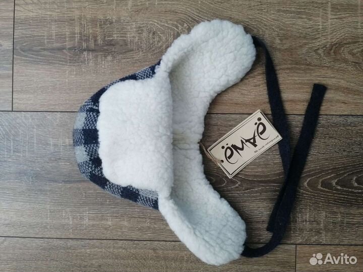 Новая шапка ушанка ёмаё, вязаная, синяя