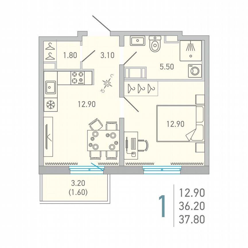 1-к. квартира, 37,8 м², 14/17 эт.