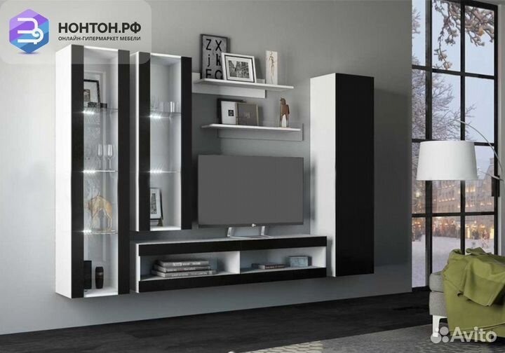 Гостиная Флорис №1 черный глянец / белый