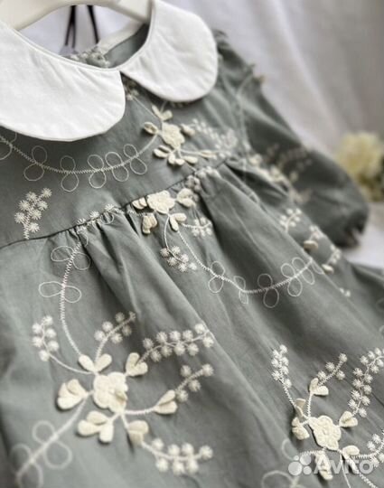 Нарядное хлопковое платье с вышивкой 86 92