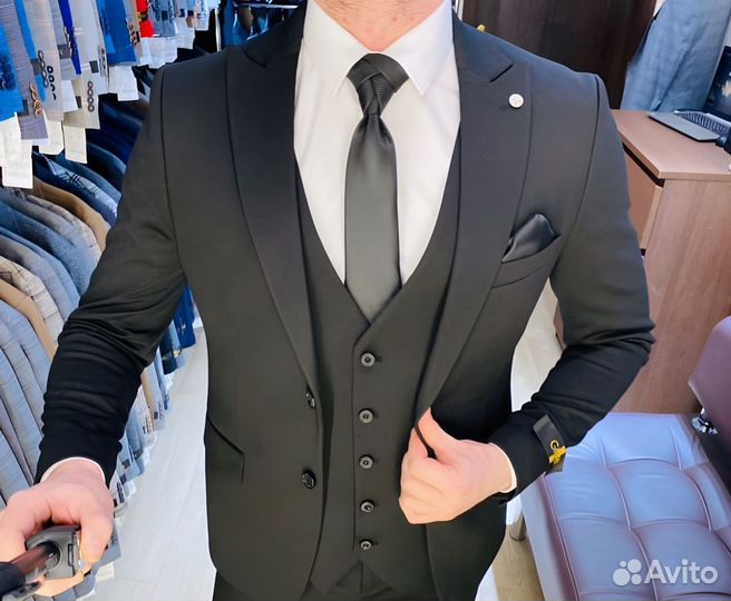 Мужской костюм черный premium