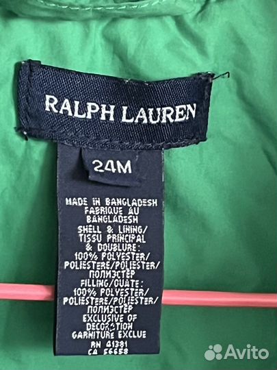 Куртка ralph lauren для девочки зеленая 92