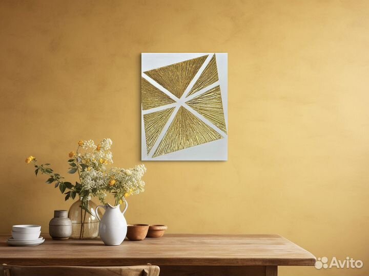 Интерьерная картина текстурная с золотой поталью