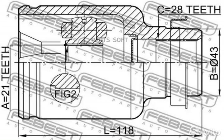 Febest 0511-DY5watrh Шрус внутренний правый 21x43x