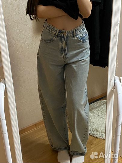 Джинсы голубые с завышенной талией baggy