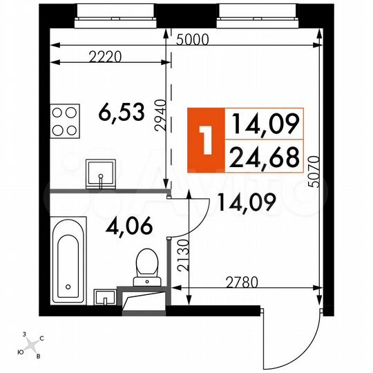 Квартира-студия, 24,7 м², 12/15 эт.