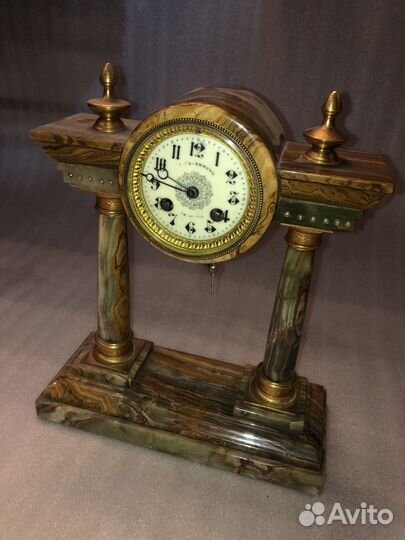 Старинные Каминные часы с боем. Оникс