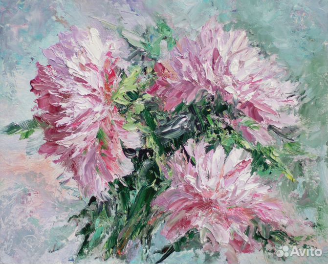 Картина с цветами маслом Астры 25/30 см