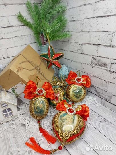 Новогодние игрушки ручной работы набор 5шт
