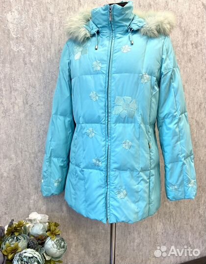 Пуховик зимний женский 48 50 бирюзовый
