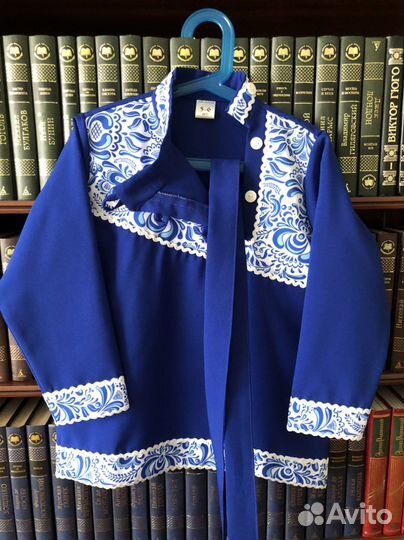 Косоворотка для мальчиков синий-белый