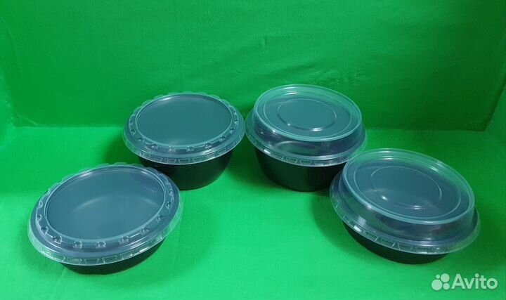 Контейнер одноразовый круглый и чёрный с крышкой