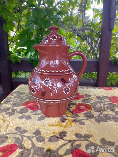 Глиняный кувшин с кружкой, времён СССР