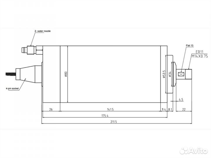 Шпиндель жидкостного охлаждения GDZ-17-1.5 ER11