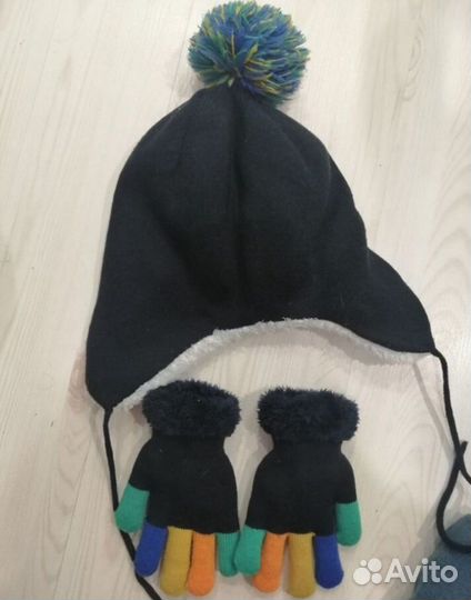 Шапка ушанка перчатки демисезон зима 50-55