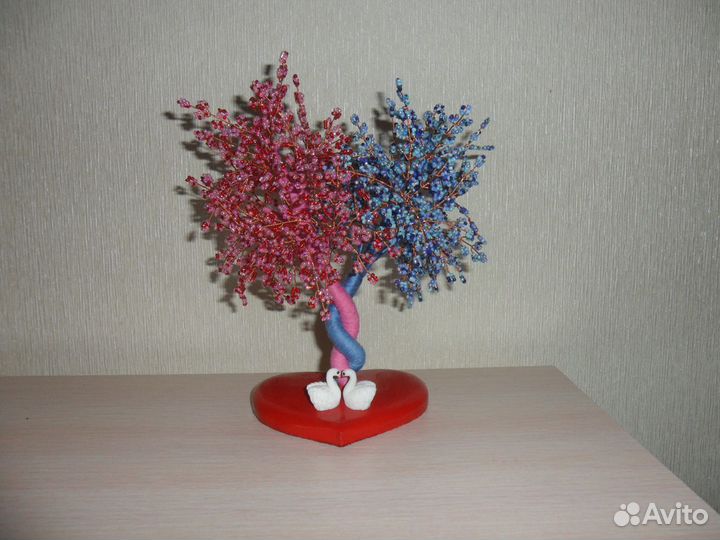Дерево любви Инь - янь красно - синее из бисера