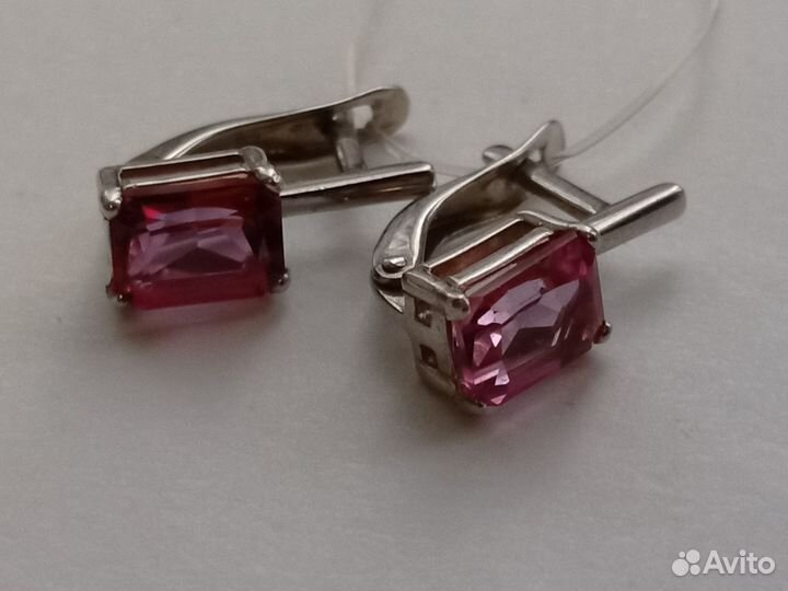 Топаз розовый натур./серебряные серьги